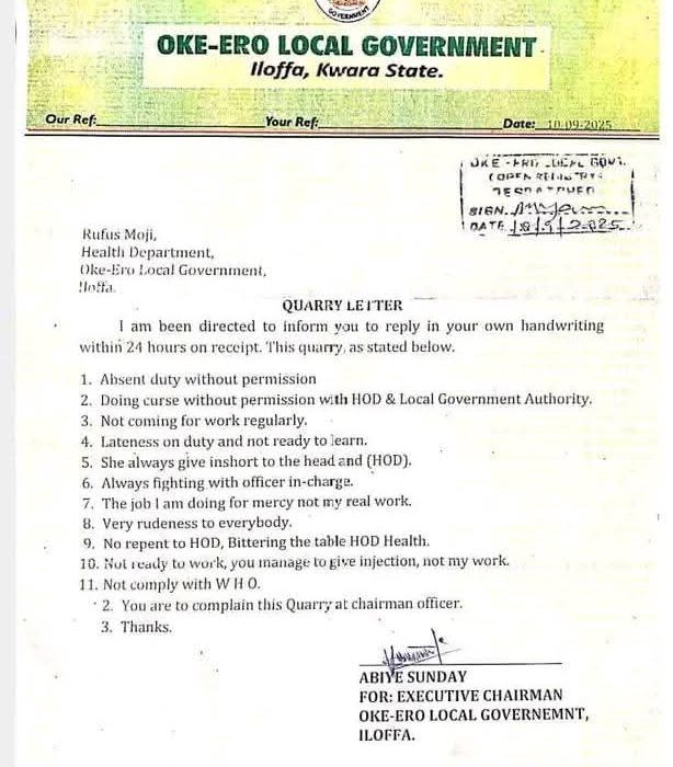 Viral Query Letter from Oke-Ero LGA Sparks Concern